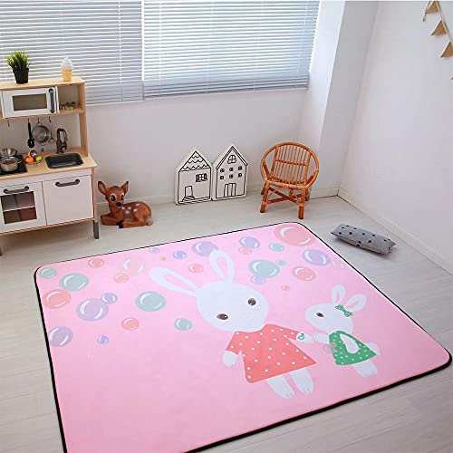Kinder Baby Krabbeldecke Faltbare, Hiseng Polyester Spielmatte Kinder Teppiche Rutschfeste Baby Bodenmatte Waschbare Krabbelmatte für Outdoor Spielteppich (150x195cm,Hase)