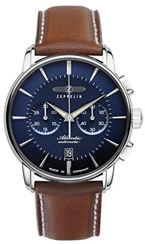 Zeppelin Herrenuhr mit Lederband Serie Atlantic Automatik Chrono Saphirbeschichtetes K1 Glas 8422-3