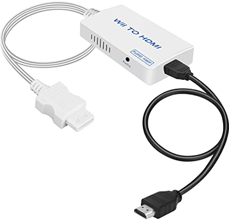 Wii auf HDMI Adapter mit HDMI Kabel, Wii zu Hdmi 1080P/720P Full HD Konverter, Video Audio Ausgang mit 3,5mm Buchse, für Nintendo Wii, TV Monitor Beamer Fernseher - Weiß