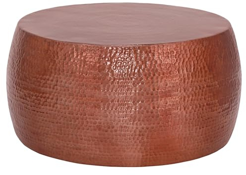 WOMO-DESIGN Table Basse Martelée de Salon, Table d'Appoint Ronde Artisanale, Ø 90x45 cm en Aluminium Cuivre, Design Oriental, Finition Martelée, Décoration Intérieure,Table de Canapé Café Unique