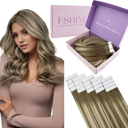 Tape in Extensions Echthaar 45cm 50g 20 Stücke Echthaar Extensions Tape Remy Extensions Tape in Tchthaar Balayage Braun bis Platinblond Farbe 6/60/6