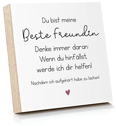 ARTFAVES® Holzbild mit Spruch - Du bist meine Beste Freundin - Denke immer daran | Deko Geschenk zum Thema Freundschaft/witzig/Größe: 14,8 x 14,8 cm