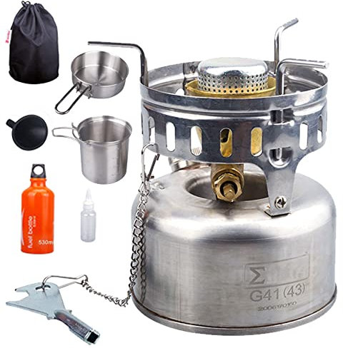 Vendics Tragbarer Campingkocher, Mini-Benzinkocher, Ultraleichter Rucksackkocher, Benzin-Campingbrenner, Heizung Mit Aufbewahrungstasche Für Das Kochen Im Freien, Gewicht: 405 G/810 G/Silent Type/B