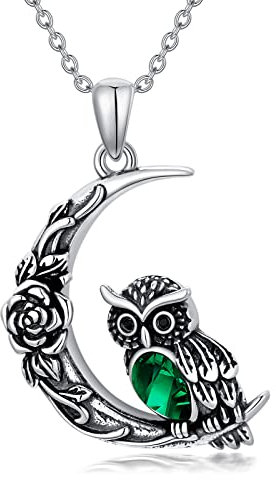 PDTJMTG Eule Mai Geburtsstein Halskette 925 Sterling Silber Eulen Anhänger Schmuck für Frauen Mama Oma