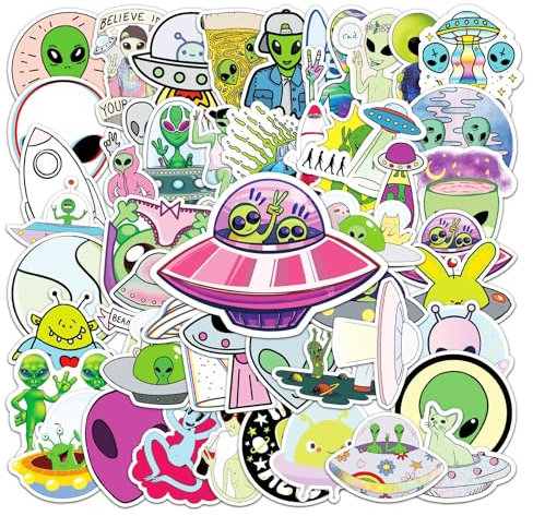 Alien-Aufkleber, cooler UFO-Aufkleber für Teenager, Vinyl, wasserdichte Aufkleber, Laptop, Skateboard, Computer-Aufkleber für Kinder, Teenager, Erwachsene (Alien, 50 Stück)