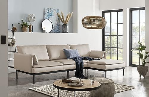 Traumnacht Sofá esquinero Lyon 2 plazas con chaiselongue, Beige/chaiselongue Flexible Que se Puede Colocar a la Derecha o Izquierda, Fabricado según estándar de Calidad alemán, Montaje fácil