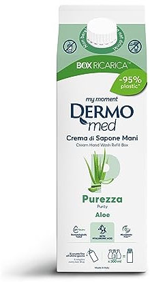 Dermomed, Eco-Nachfüllpackung Flüssigseife für die Hände, Reinheit, frische und energetisierte Haut, enthält Hyaluronsäure und Glycerin mit beruhigenden Fähigkeiten, feuchtigkeitsspendend und