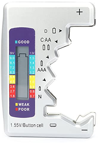 Gavigain Digital Battery Tester, Battery Capacity Testing Tool with Transparent LCD Display, Battery Capacity Detector for Battery Button AA, AAA, 9V, Battery, 90 X 60mm