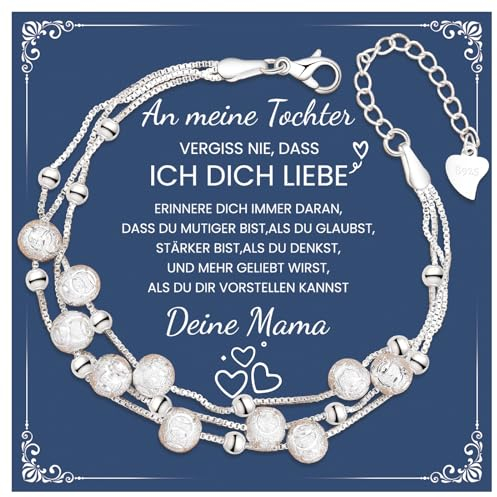CheersLife Tochter Armband Silber Damen Geschenk für die Tochter 3 in 1 Damen Perlenarmband,Inspirierendes Armband Das Geburtstagsgeschenk Für Töchter Mädchen Weihnachten Kreative Geschenke