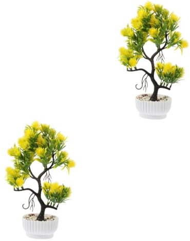 HOMSFOU 2St Bonsais mit künstlichen Blumen Nachahmung Rührstäbchen Bürodekoration Zimmerpflanzen Bonsai Baum künstliche Pflanzen unechter Gastgruß Pinie Büro-Fake-Bonsai Haushalt Ornamente
