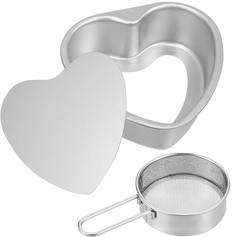 Kichvoe Heart Shaped Cake Pan Cake Mold 6 Inch Aluminium Muffin Cheese Cake Pan with 2.5Inch Flour Sifter for Wedding Birthday