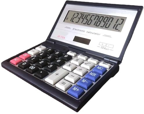 Maizoon Calculadora Solar de Doble Alimentación con Ppantalla de 12 Dígitos Pantalla Grande Tapa Abatible Botón Grande Herramienta Informática Portátil para Finanzas Negocios Oficina y Escuela