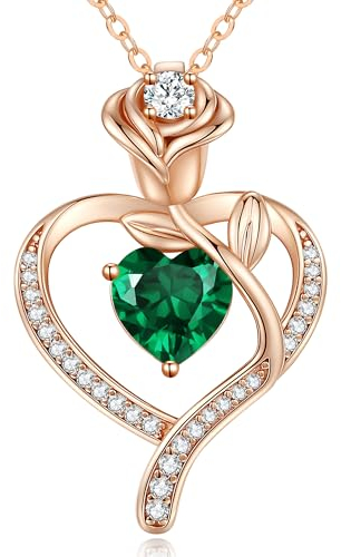 CDE Halskette Damen Rosegold Herz Kette Sterling Silber 925 Geburtsstein Geschenke für Frauen mit Anhänger Schmuck Geburtstag Weihnachten Valentinstag Muttertag Mama (Rosegold-05)