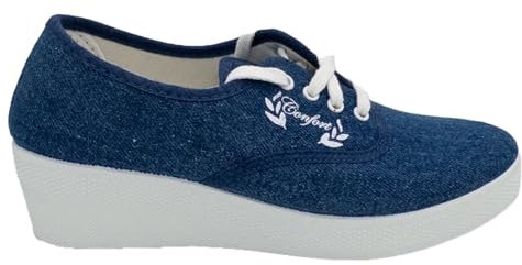 Aerobic Cano Confort 1110 CÓMODO Playera DE Mujer Lona Tejano Zapatilla CUÑA Alta 17588 (Tejano, 38)