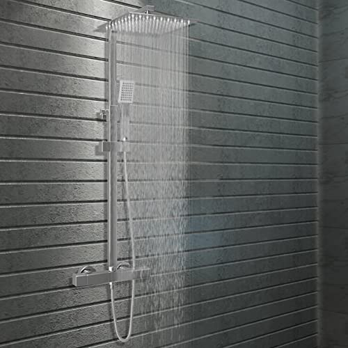 BaraSh Doppelkopf-Duschset mit Thermostat Edelstahl Duschbrause Regendusche