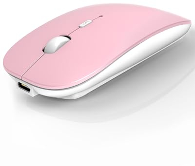 AE WISH ANEWISH Bluetooth Maus für Mac/iPad/iPhone/Android PC/Computer, wiederaufladbar, geräuschlos, Mini Kabellose Maus für Windows/Linux/Mac, 3 DPI Einstellbares Bluetooth 5.0 Rosa
