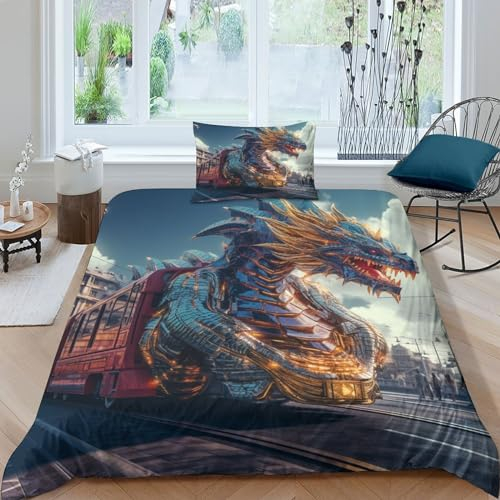 CEmeLi Evil Dragon Kinder Bettwäsche 3D Print Betten Set Bettwäsche Set Microfaser Qualität Bettbezug Mit Kissenbezug 3 Teilig Sets Single(135x200cm)