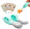 CROCOKID® Lot de couvert bebe 18 mois/Couvert dme/Cuillere apprentissage + fourchette pour bebe en forme de voiture, ergonomiques & ludiques/Repas de bébé, couverts Inox et silicone – MENTHE