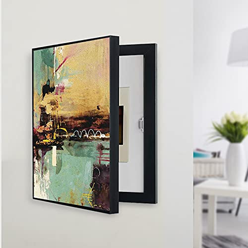 GERRIT Fuse Box Cover Cabinet, Hide Paintings Wall Decoration, Waterproof, Modern, Black, Includes 1x Decorative Paint for Electric Meters