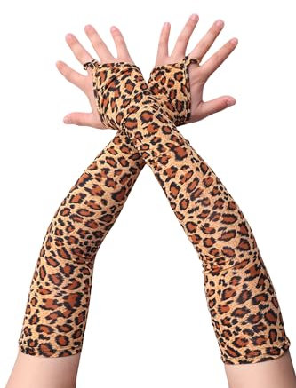 Aniler Lange Handschuhe für Damen, Spandex, 48,3 cm Länge, Halloween, Party, Rave, dehnbar, fingerlose Handschuhe, Leopard, Einheitsgröße