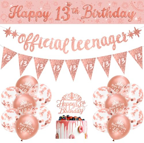 Girls 13th Birthday Decorations Rose Gold Official Teenager Birthday Decorations Girls Happy 13th by RichMoho