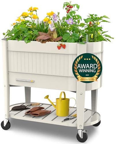 Permasteel Jardinière Extérieur Grande Taille - Carre Potager Surélevé de 101 x 51 x 94 cm pour Jardin et Balcon - Bac Potager avec EnGrow™ TrueSoil™ pour Légumes, Fleurs, Herbes et Fruits (Ivoire)