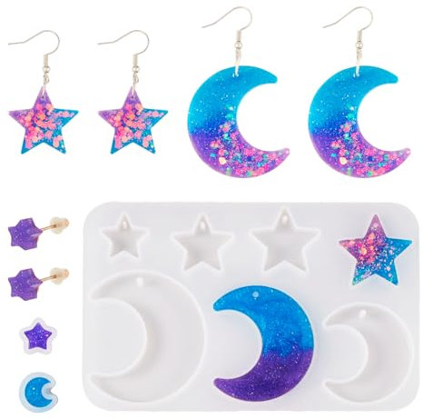 PandaHall 1 moule en silicone pour pendentif en forme de lune, étoile et croissant de lune pour résine UV pour artisanat époxy, fabrication de bijoux
