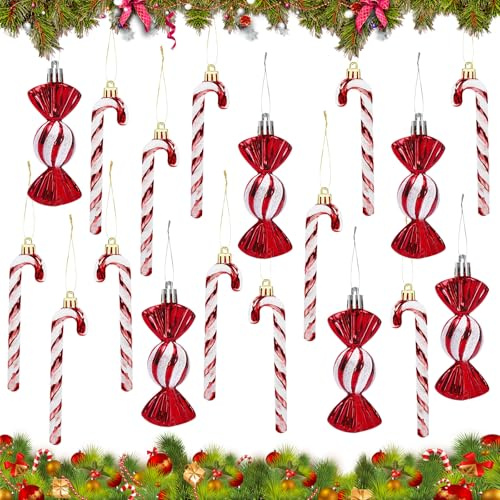 SPHERETRON Zuckerstangen Weihnachtsbaum 18 Stück Zuckerstangen Deko Weihnachtsdeko rot Glitzer Christbaumschmuck Weihnachtsbaumschmuck Anhänge