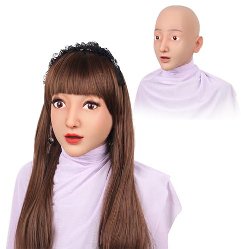 Adima Copricapo da Donna Fatto a Mano Maschera Falsa Maschera di Travestimento realistica in Silicone Morbido per Crossdresser Transgender Halloween,Color1,Makeup