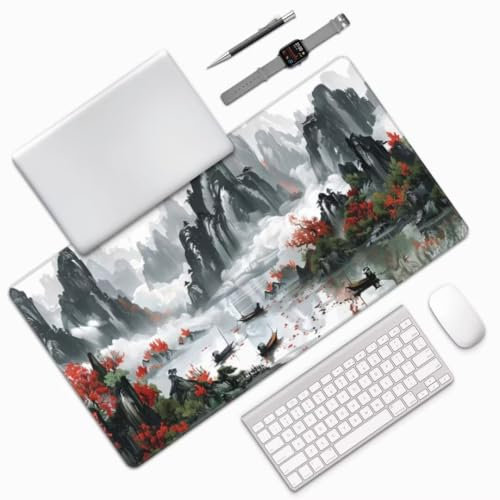 Tapis de Souris XXL 800 x 300 mm, Tapis de Souris Style Chinois Grand Tapis de Bureau Antidérapant, Tapis de Souris Gamer Améliore la Précision et la Vitesse, pour Accessoire Bureau, (Paysage) yw341