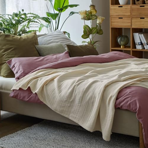 URBANARA Saraia Tagesdecke 200x220 cm I 100% Baumwolle (BCI) Made in Portugal Weich & Atmungsaktiv I Sofa Bett-Überwurf Couchdecke Wohndecke Kuscheldecke Plaid Bedspread Oeko Tex 100 I Beige