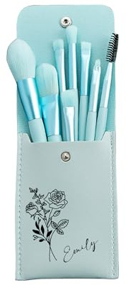Trousse de Maquillage Personnalisée en Forme de Fleur de Naissance avec Nom Personnalisé, Ensemble de 8 Pinceaux de Maquillage, Trousse de Maquillage de Voyage pour Femme