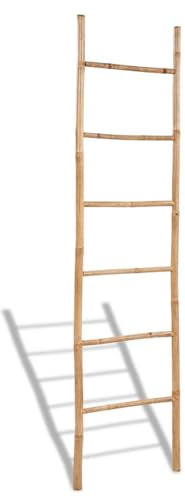 LKYLGYU Freestanding Towel Rack Drying Stand with 5 Hanging Rails Wooden Bathroom Clothes Rack Clothing & Towels Freestanding Holder,Bamboo Towel Ladder with 6 Rungs