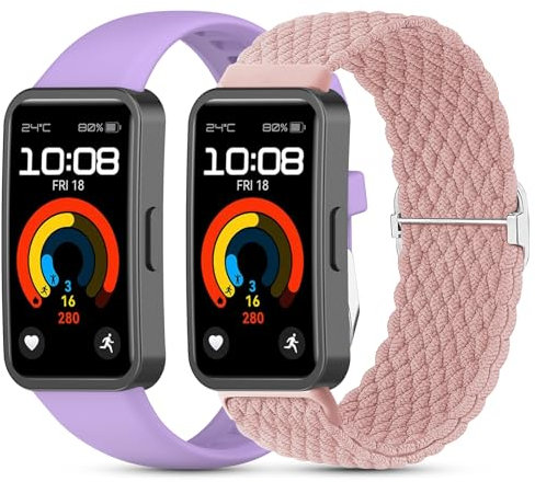 CHULN 2 Piezes Nylon&Silicona Correas Compatible con Huawei Band 9/Huawei Band 8, Ajustable Deportiva Pulsera de Recambio de Repuesto para Huawei Band 9/8.