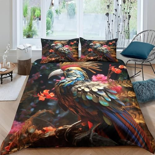 Bettwäsche Tierhuhn Bettbezug Set 3 Teilig Bettwaren 3D Druck Weich Microfaser Bettbezüge Mit Reissverschluss Kinderbettwäsche Mit 2 Kissenbezug - Hypoallergene Tagesdecke 260X240 cm -410F025P608U