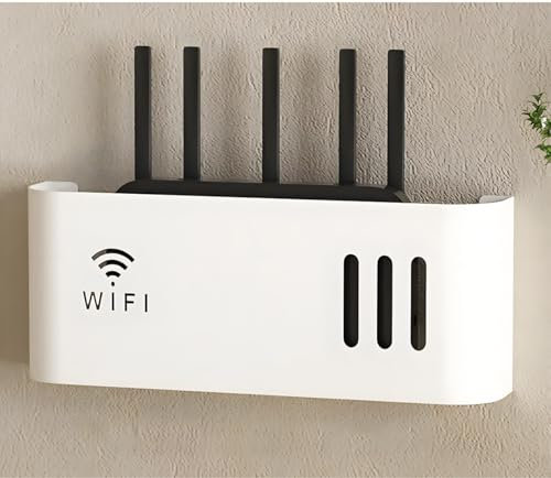 HFGHGDF Router Rack, Soporte Pared Router WiFi Rack, Home Caja Router WiFi para Esconde el Cables y Router y Unir los Cables Que Quede Colocado por Fuera(White)
