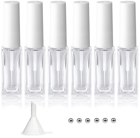 Agidea Nail Art Liner Empty Bottles 7ML, 6 Pack Empty Blooming Nail Polish Bottles with Brush & Mixing Balls & Funnels for Nail Decoration DIY Art (Not for Gel), WHITE, 3.54x0.78in