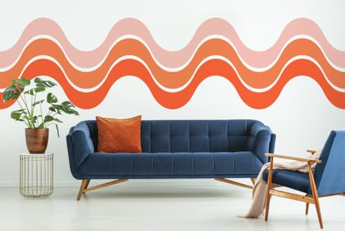 Pochoir à lignes ondulées, pochoir mural rétro à rayures, décoration d'intérieur, décoration d'intérieur, chambre d'enfant, crèche, papier peint sur mesure