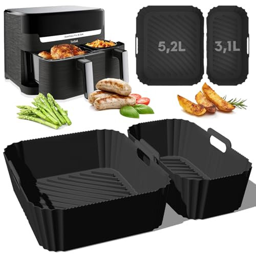 Moule Silicone Air Fryer pour Moulinex EZ9018 Dual Easy Fry 8,3L(5,2/3,1L) - Moule Silicone Accessoires Airfryer Réutilisable Plat pour Lekeland/Salter EK5729 Dual/Tower T17099