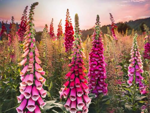 Bunter Fingerhut Samen (lat. Digitalis) – Mehrjährige Blütenpracht in Rosa, Rot & Weiß | Lockt Wildbienen & Hummeln an | Pflegeleicht, trockenheitsresistent & vielfältig (2.000 Samen)