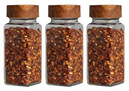 3 Pcs 120ml 4oz Glass Spice Jars with Sifting Lids and Wooden Lids Spice Shakers Spice Containers Bottles Seasoning and Spice Dispenser for Pepper Cinnamon Salt Seasoning Powders