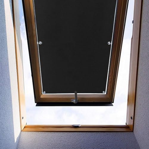 Moboo Dachfenster Rollo Thermo Sonnenschutz Verdunkelungsrollo für Dachfenster UV Schutz mit Saugnäpfe ohne Bohren ohne kleben (Schwarz,92x145cm)