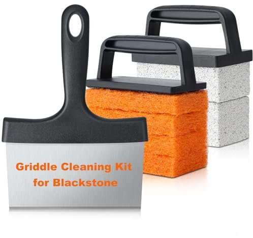 Whaleme Grill-Reinigungsset für Blackstone – Grillreiniger, Grillreinigungsset mit Grillziegel, Grillschaber und Grillbürste, Grillzubehör-Set zum Entfernen von Flecken