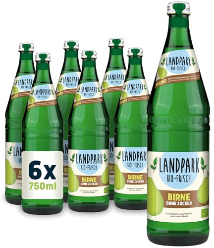 Landpark Bio-Frisch Birne 12 x 750 ml in Glasflaschen - 0% Zucker und 0% Süßungsmittel - 100% reines Extrakt aus der Birne - Ohne künstliche Aromen