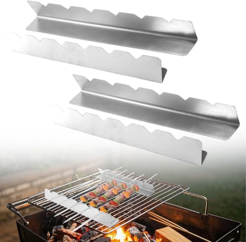 4er Set Grill Spieße Rack für Grillspieße,Edelstahl Spieße Halter mit 6 Einkerbung,Schaschlickspieße Grillgestell für Gleichmäßiges Garen,Grillspießhalter aus Edelstahl für BBQ, Holzkohlegrills