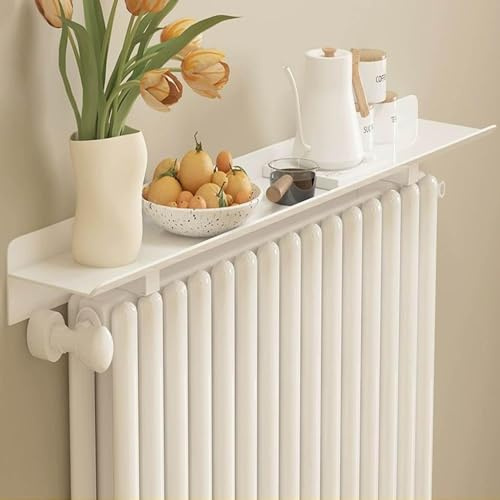 NIKSHI Radiator Shelf, Radiator Covers for Home Old Radiator - Length 60-160cm Heater Cover Dust-Proof Anti-Smoke No Drilling Installation Required for Bedroom Living Room,Width: 15cm,White-100cm
