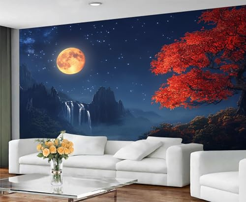 GIVLWF Wallpaper - Gothic Landscape Home Decor & Mural, Self Adhesive Wallpaper for Living Room, Natural Scenery Wall Mural, Waterfall Mountains Bedroom Wall Paper, Peel and Stick