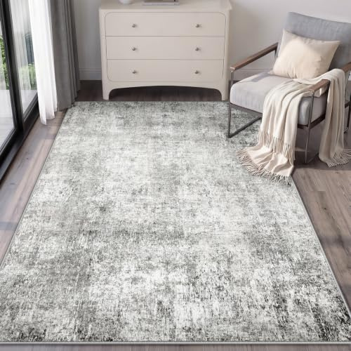 INOVADAY Abstrakt Waschbarer Teppich 90x150 cm Grau/Weiß | Teppich Wohnzimmer, Teppich Waschbar, Schlafzimmer, Esszimmer, Büro, Moderne Minimalistische, Kurzflor Weich Rutschfest, OEKO