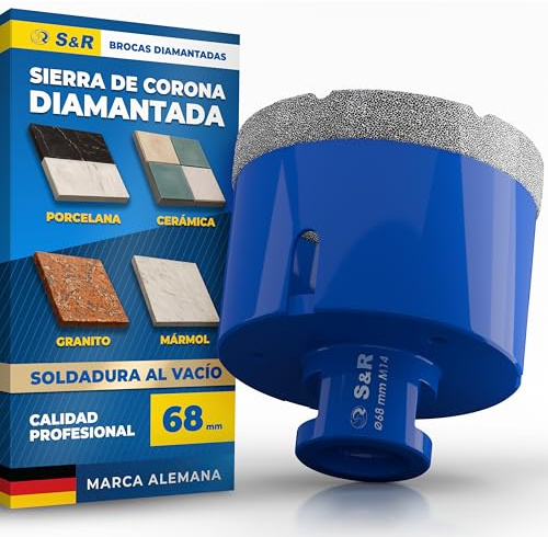 S&R Professional Diamant Fliesenbohrer 68 Lochsäge für Fliesen M14 Gewinde | Diamant Bohrer Fliesen, Vakuum Gelötete Bohrkrone Winkelschleifer für Keramik, Feinsteinzeug, Granit, Marmor, Porzellan mm,