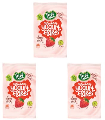Strawberry Yogurt Flakes 3 Pack Bundle (15X18g Individual Bags) Fruit Bowl - Gluten Free Kids Snack with Real Fruit Pieces Coated in a Creamy Yogurt Flavoured Shell - Perfect for Lunchboxes